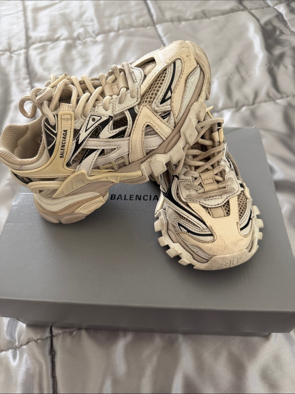 Balenciaga Beige and Black Track-Style Sneakers